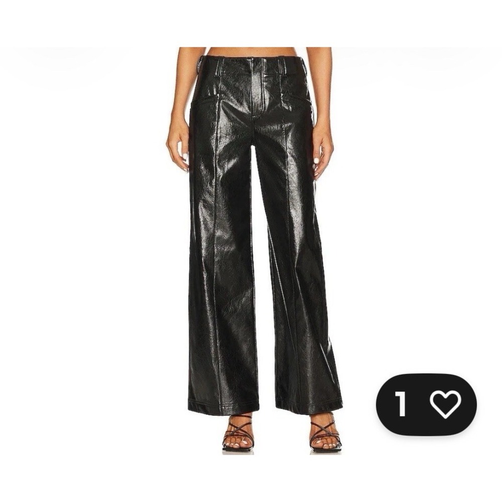 Free People Star Crossed Lovers Straight Vegan Faux Leather Pants Black Size 2